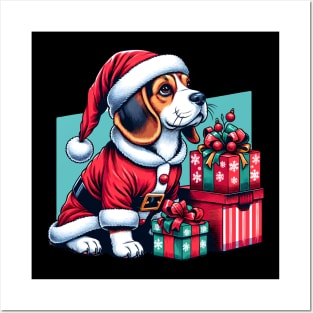 Beagle Dog Santa Claus Christmas Posters and Art